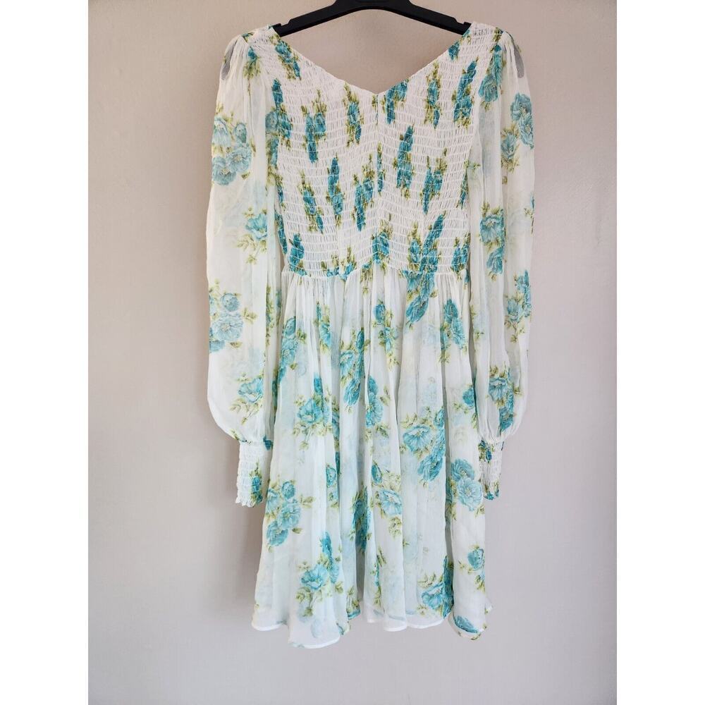 Zimmermann Smocked Silk Floral Mini Dress Size 0 (US 4) Long Sleeve FC411 - Picture 4 of 13